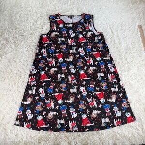 Dress Works Large Sleeveless Patriotic Dog Print A-Line Dress USA Red White Blue